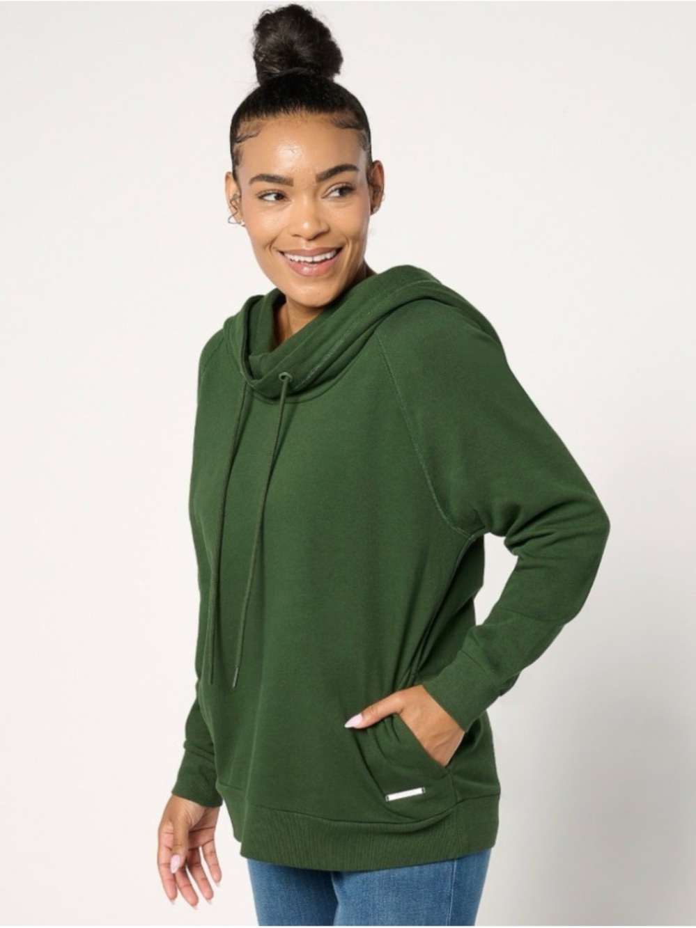 Peace Love World Alina French Terry Cowl Neck Sweatshirt Size XS Hunter Green